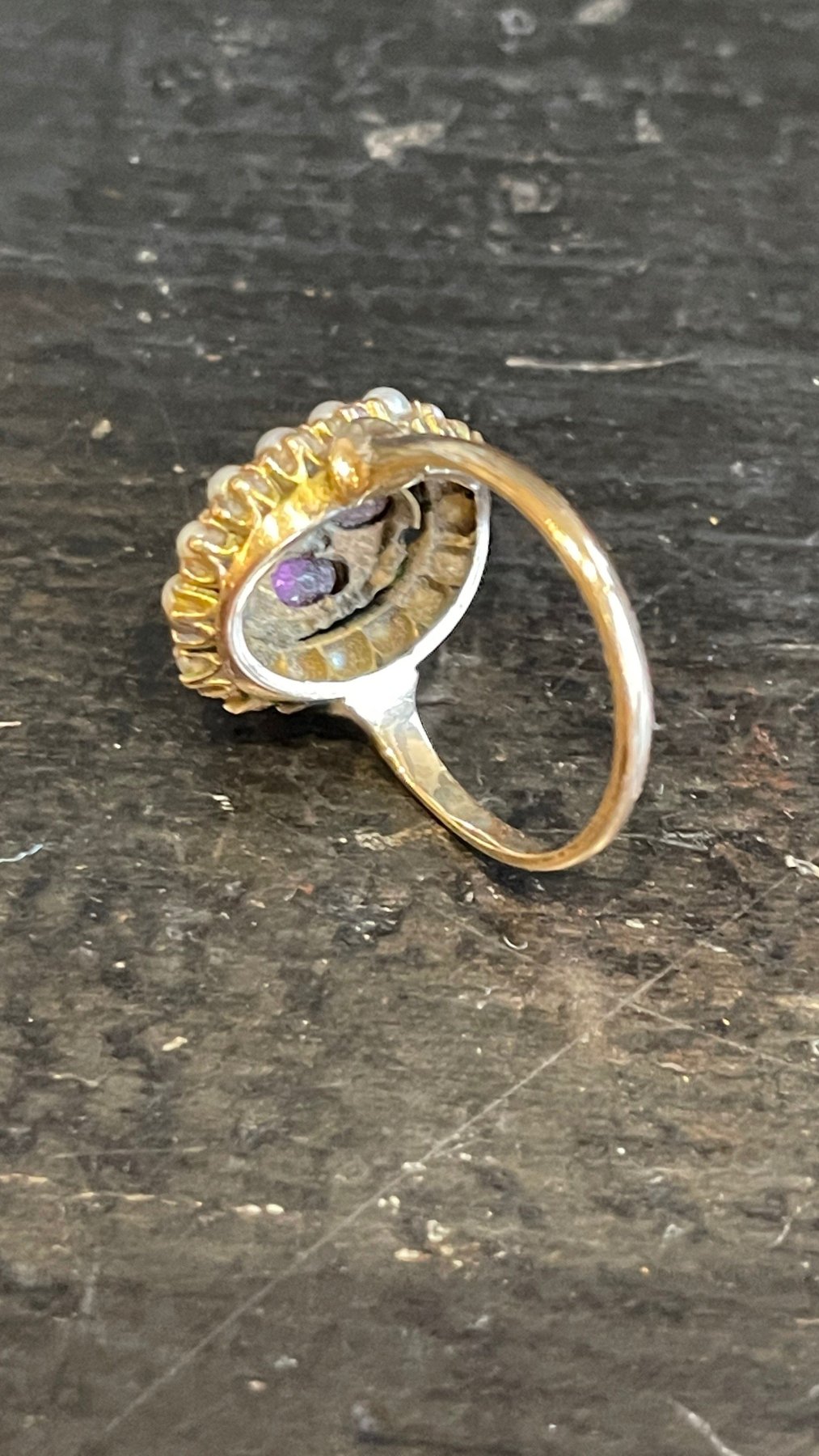 19TH CENTURY VICTORIAN GOLD, AMETHYST, &amp; PEARL RING - Helen Storey Antiques