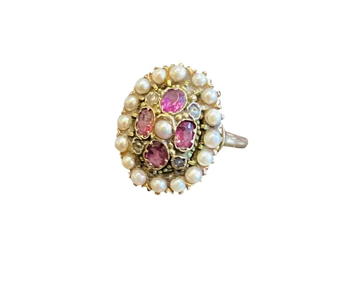 19TH CENTURY VICTORIAN GOLD, AMETHYST, &amp; PEARL RING - Helen Storey Antiques