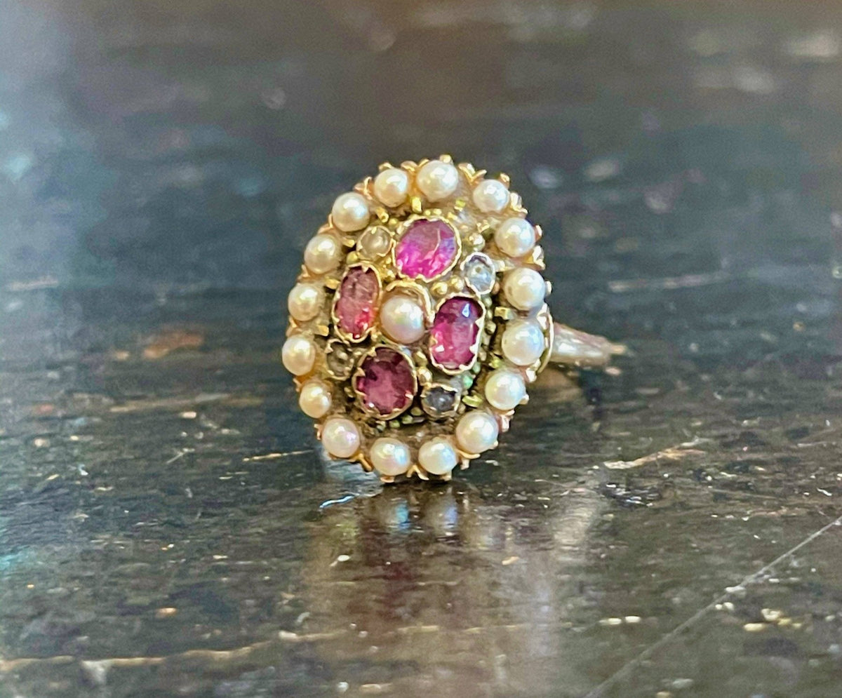 19TH CENTURY VICTORIAN GOLD, AMETHYST, &amp; PEARL RING - Helen Storey Antiques