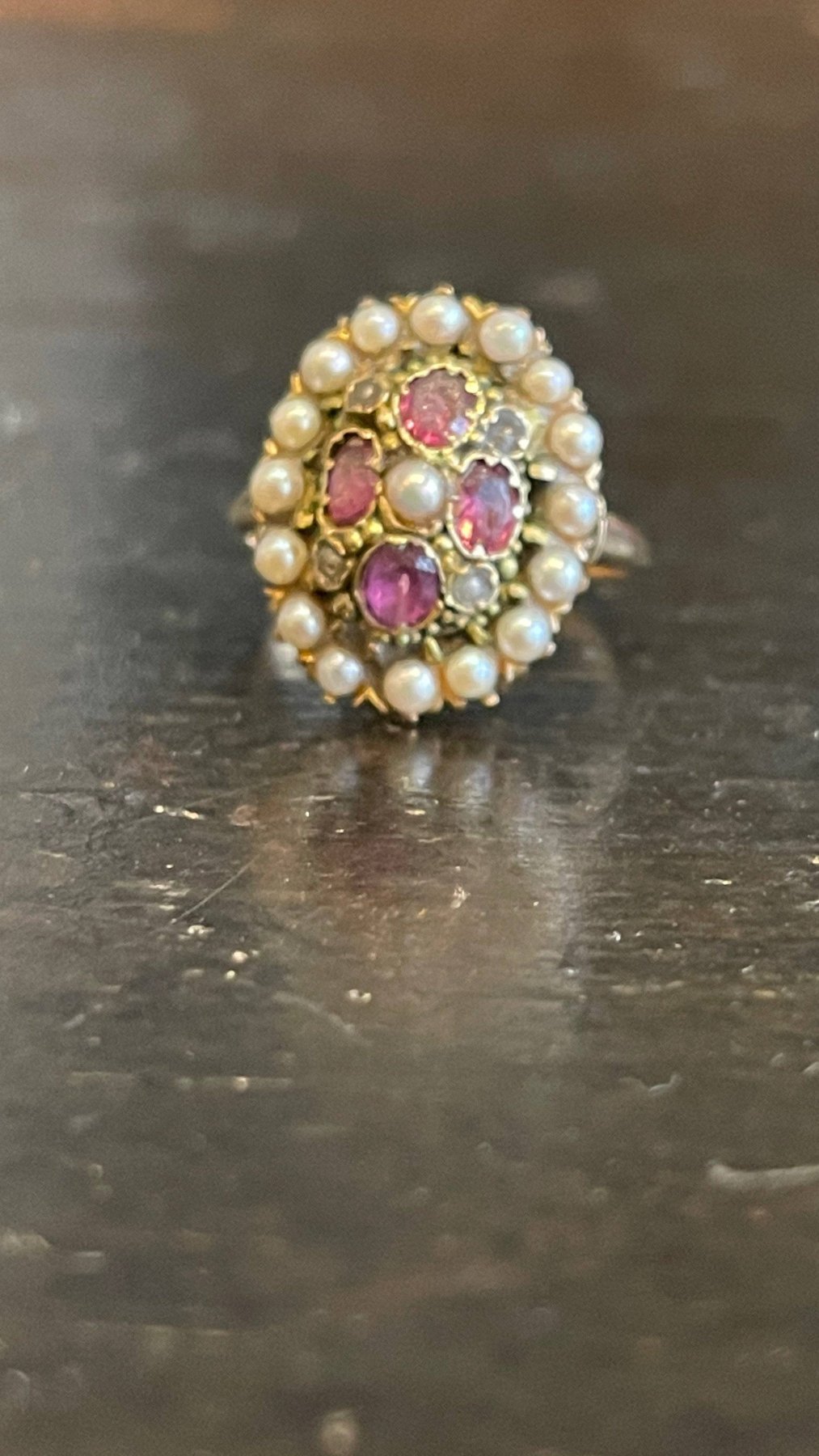 19TH CENTURY VICTORIAN GOLD, AMETHYST, &amp; PEARL RING - Helen Storey Antiques