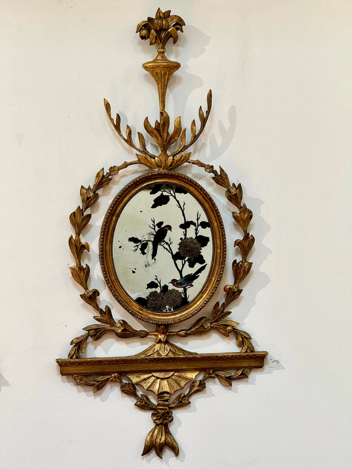 Pair of George III girandole mirrors with eglomise birds - sconces