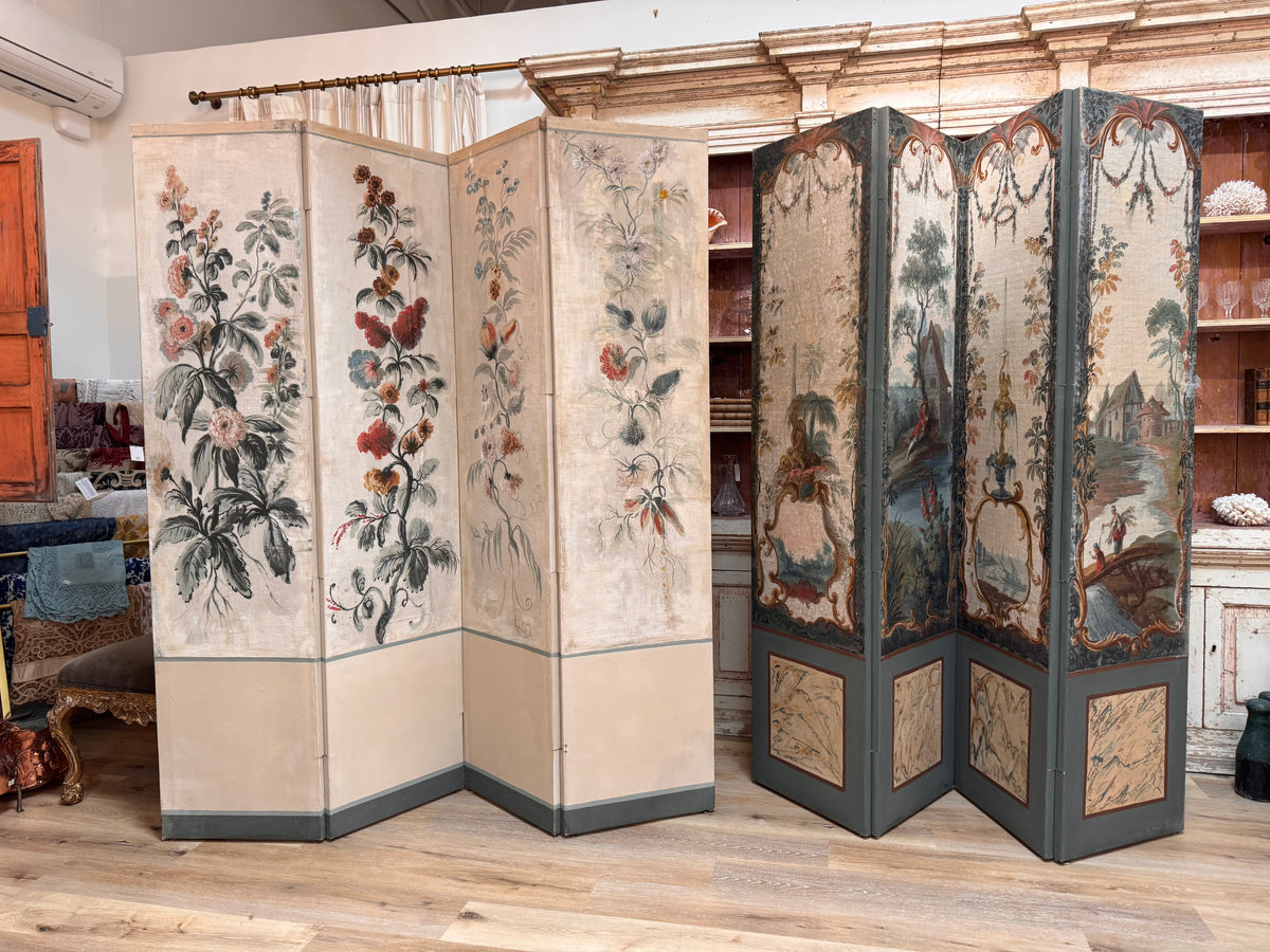 Pair of 18th Century French four-panel floor screens