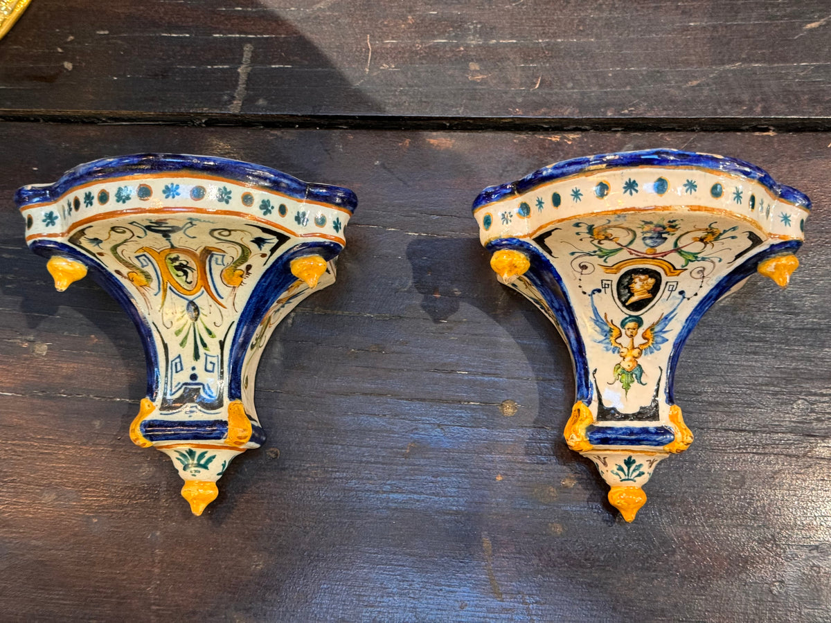 Faience Hanging Brackets, Polychrome, 19th C. Ginori