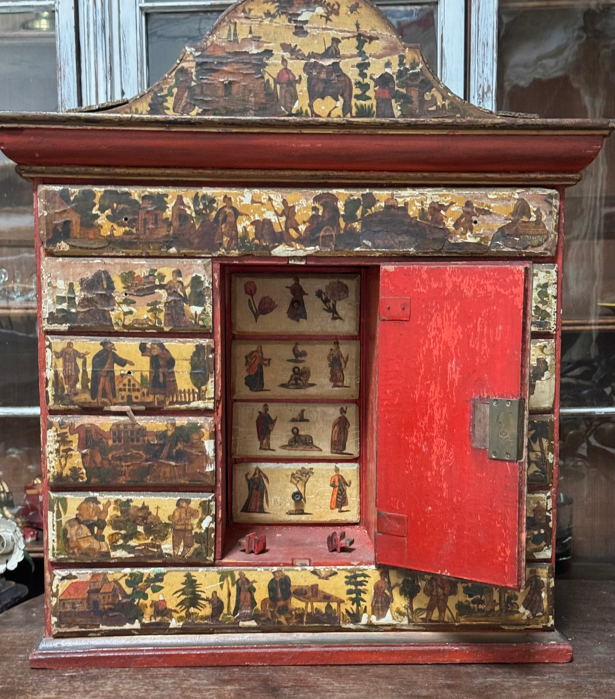 18th Century Italian Lacca Povera Valuables Cabinet