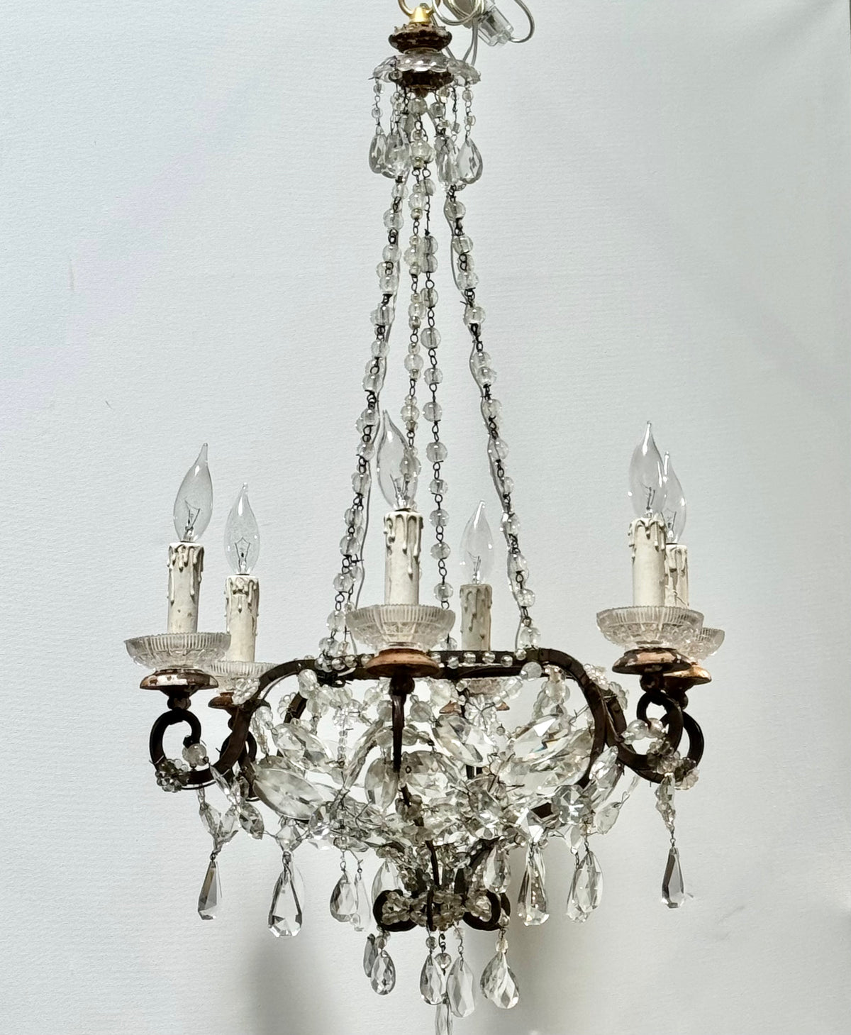 Small 18th Century Italian Chandelier with early crystals