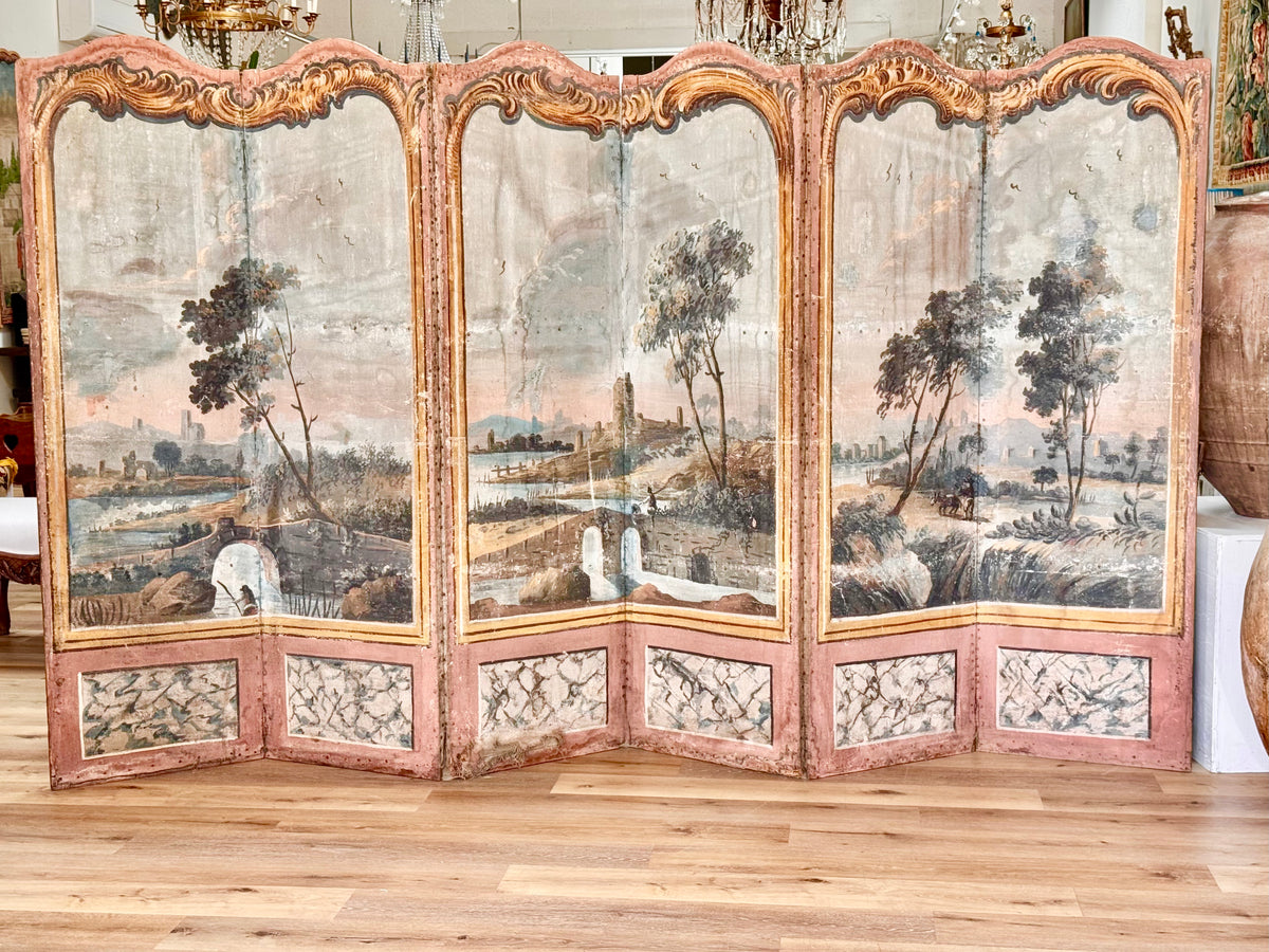 French painted canvas Screen, 18th Century