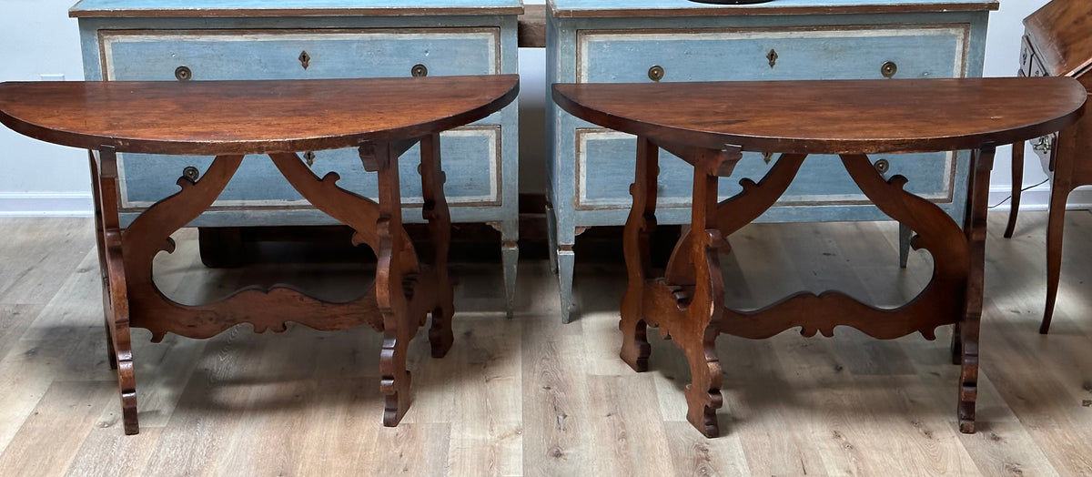 Pair of 18th Century Italian Demi-Lune Tables to Form One Round Table