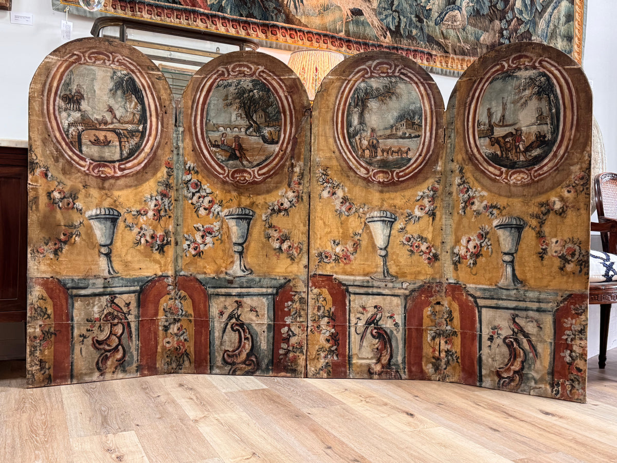 French Provincial Hand Painted Folding Screen, 18th Century