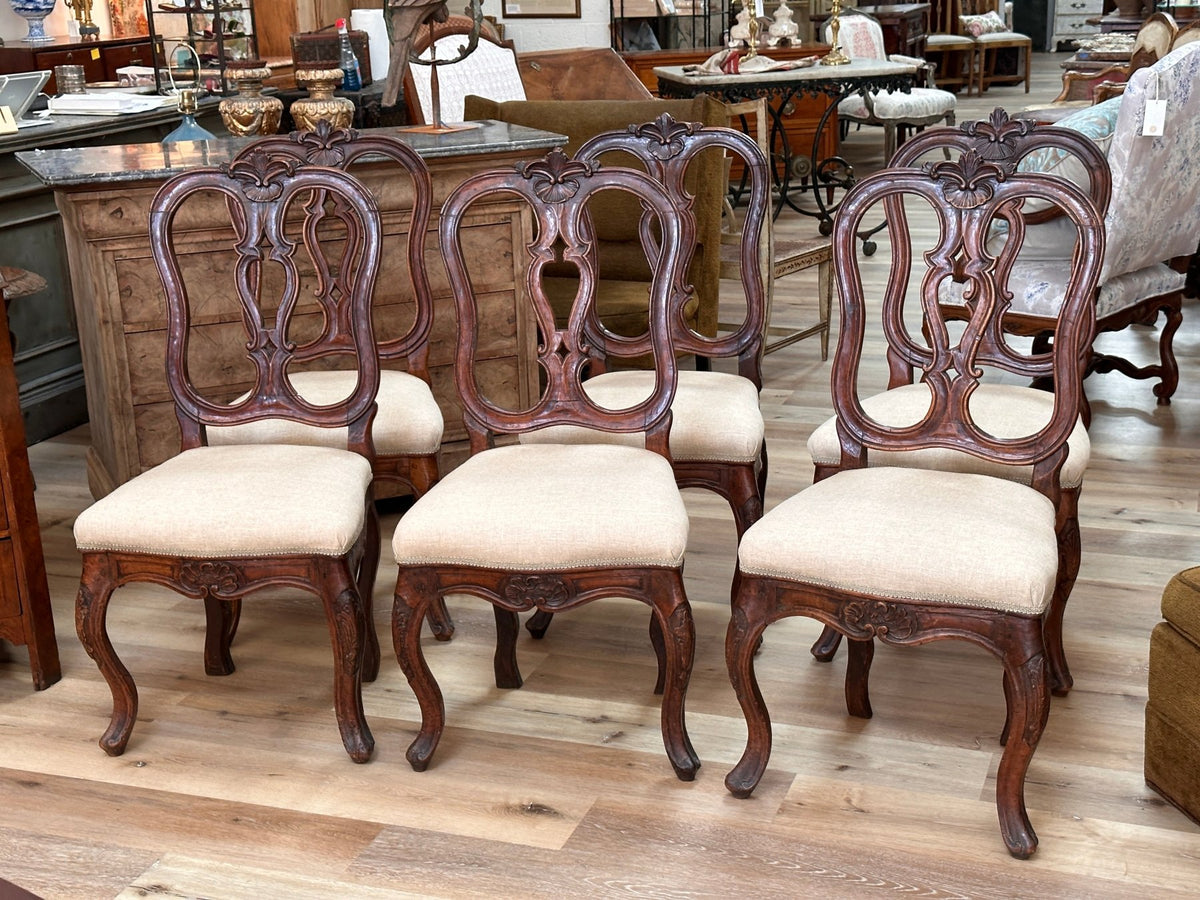 A fine set of Six 18th Century Rococo Italian Dining Chairs - Helen Storey Antiques