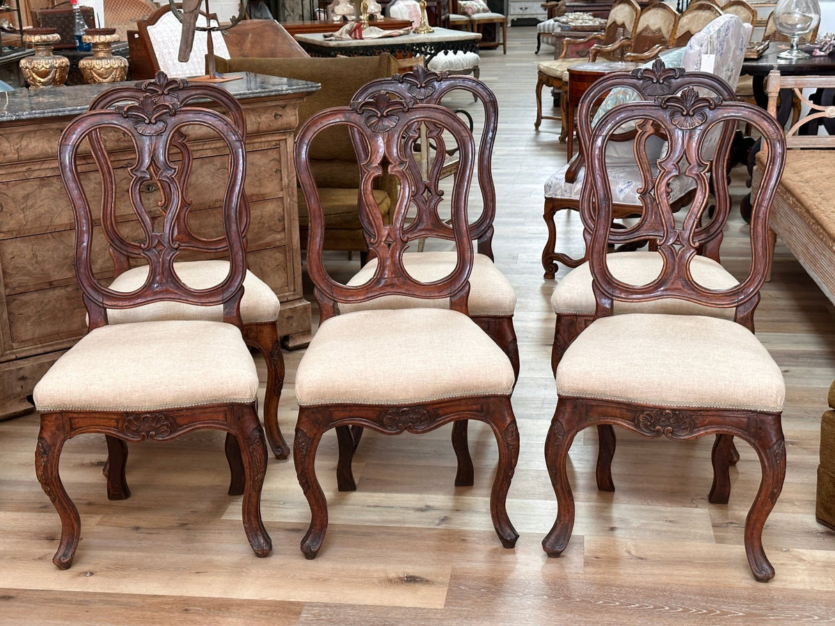 A fine set of Six 18th Century Rococo Italian Dining Chairs - Helen Storey Antiques