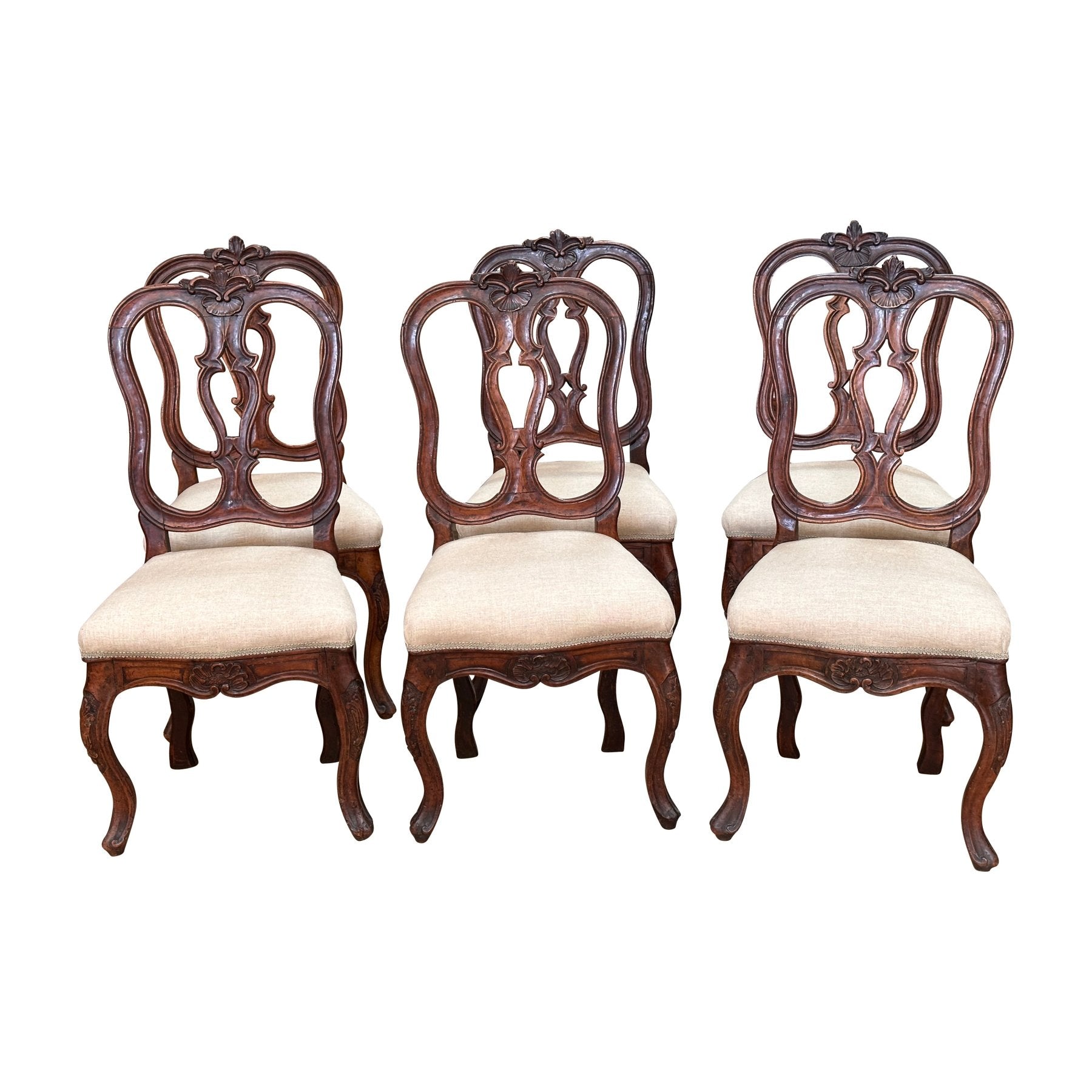 A fine set of Six 18th Century Rococo Italian Dining Chairs