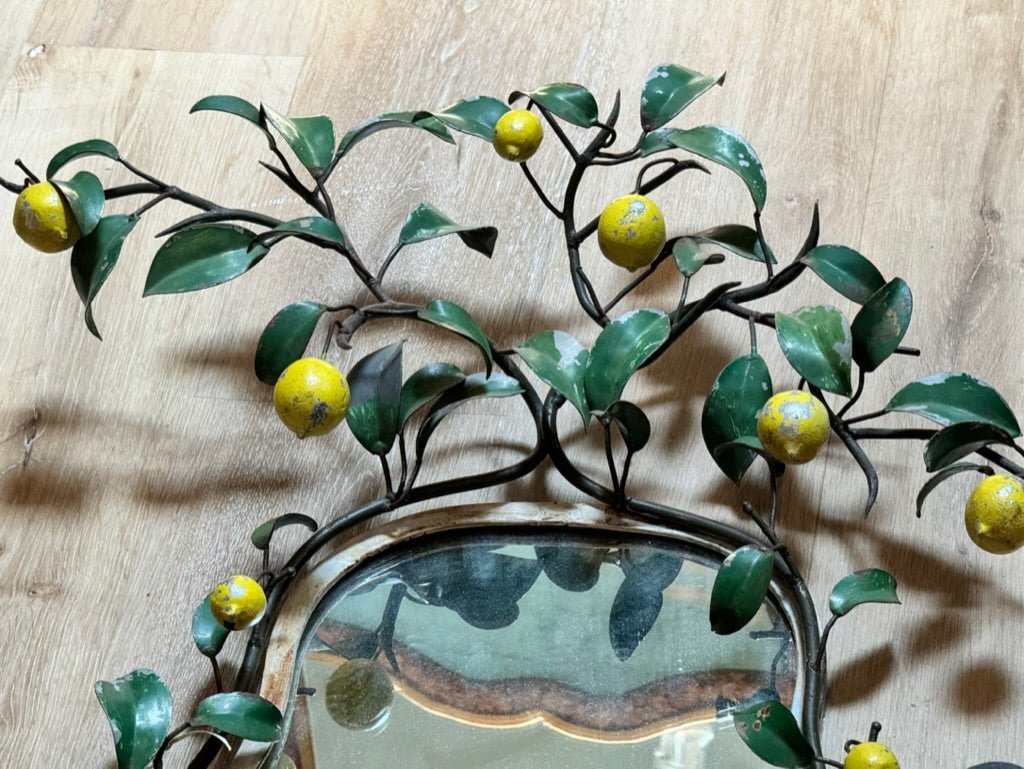 A Mid - century Tole Lemon Tree tole console with Lemon - surround mirror - Helen Storey Antiques