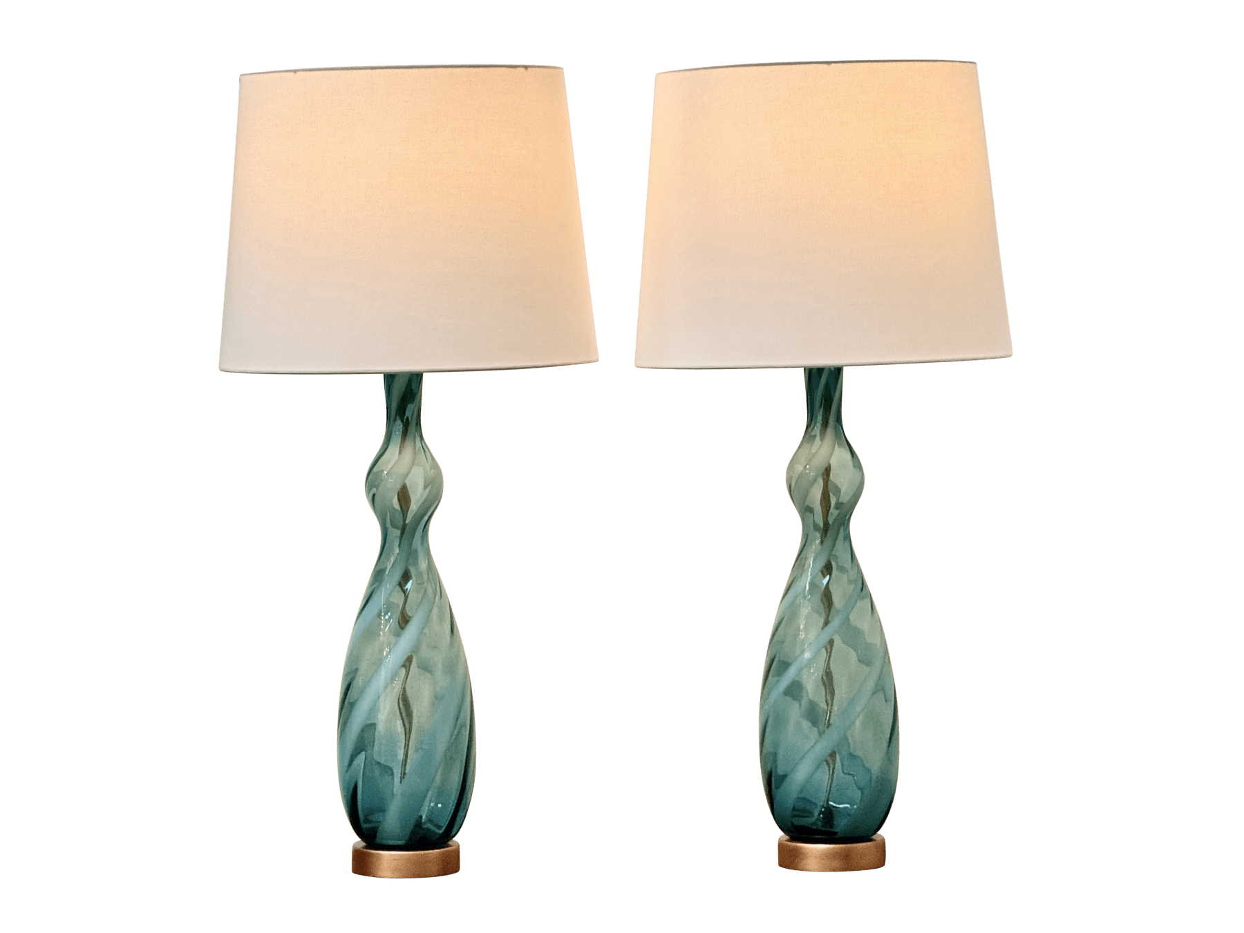 A pair of blue and clear twist Murano table lamps, c. 1960