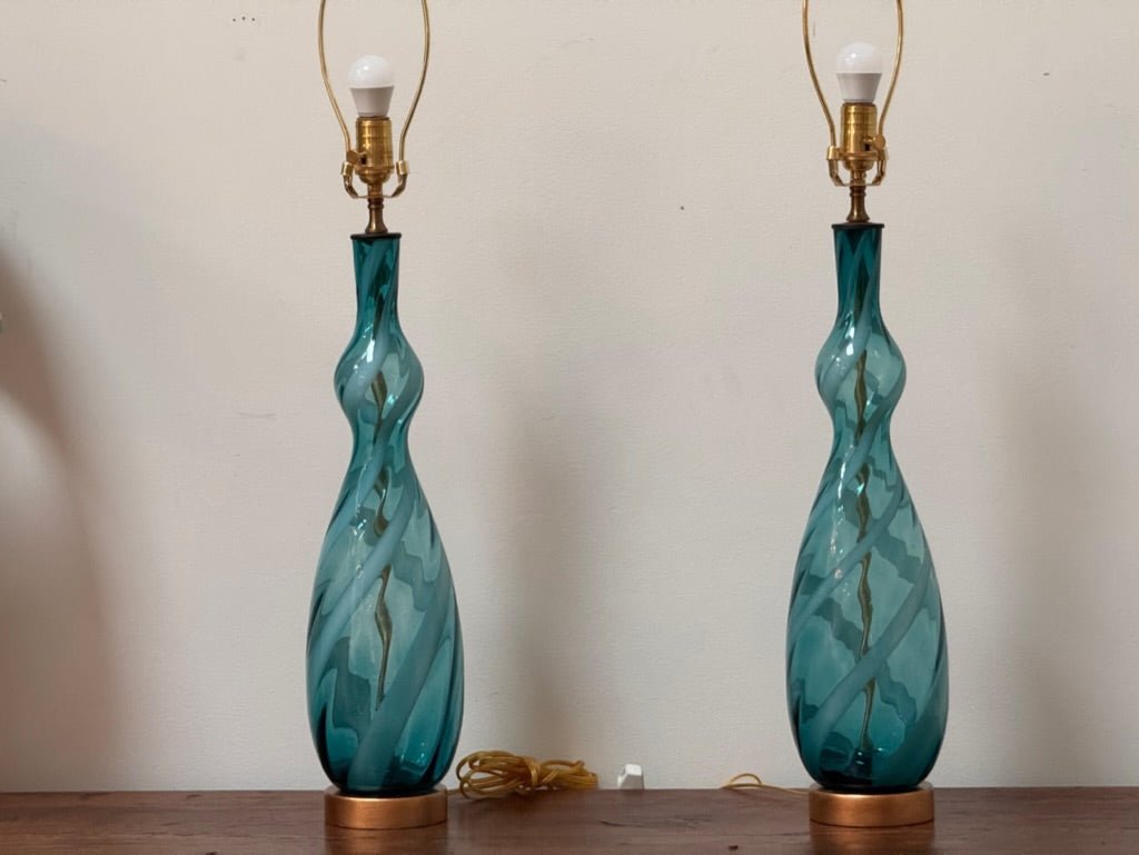 A pair of blue and clear twist Murano table lamps, c. 1960 - Helen Storey Antiques