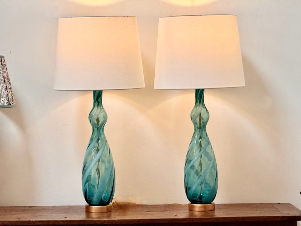 A pair of blue and clear twist Murano table lamps, c. 1960 - Helen Storey Antiques