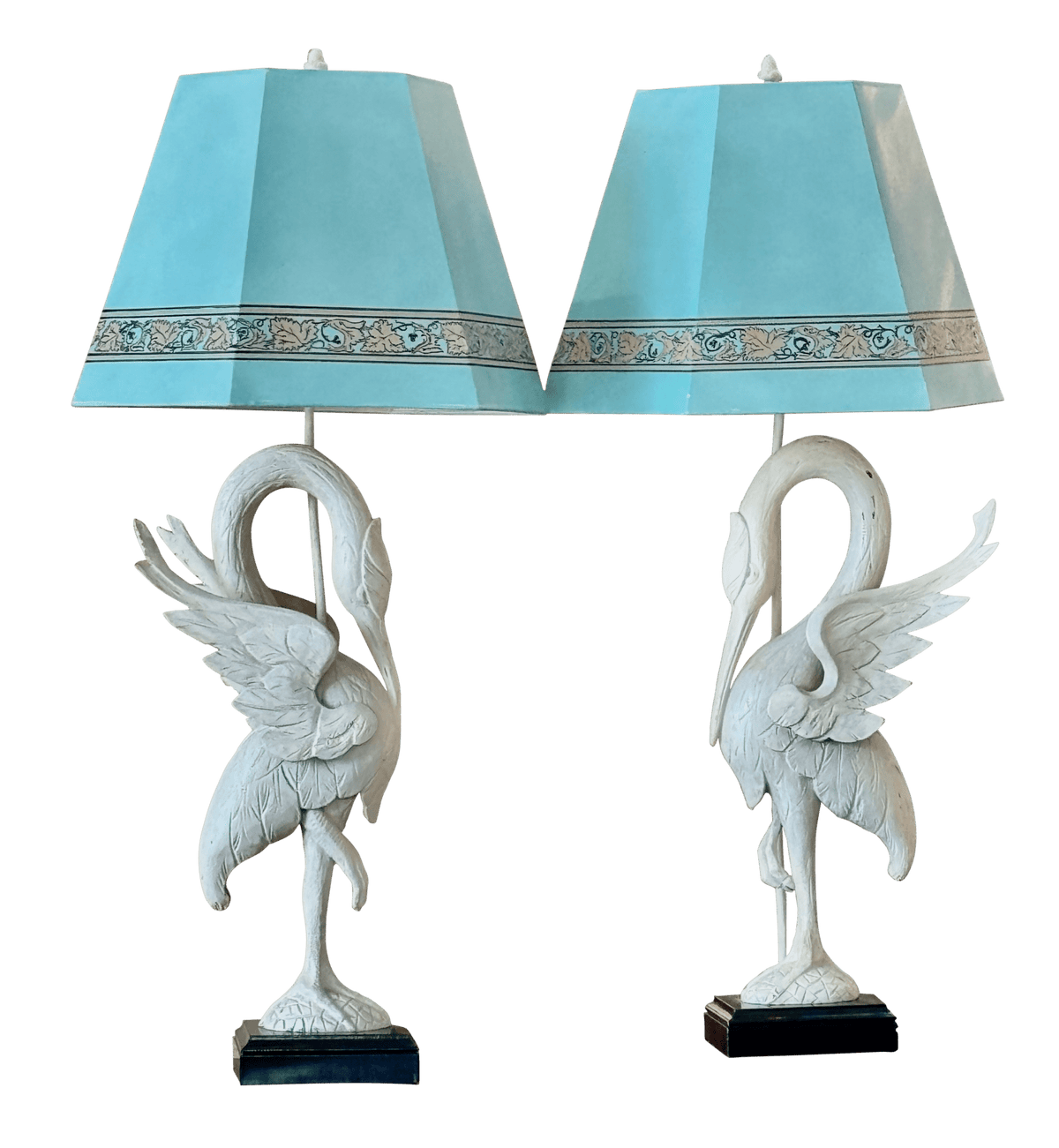 A Pair of White - Painted Carved Egret Lamps Mid - Century - Helen Storey Antiques