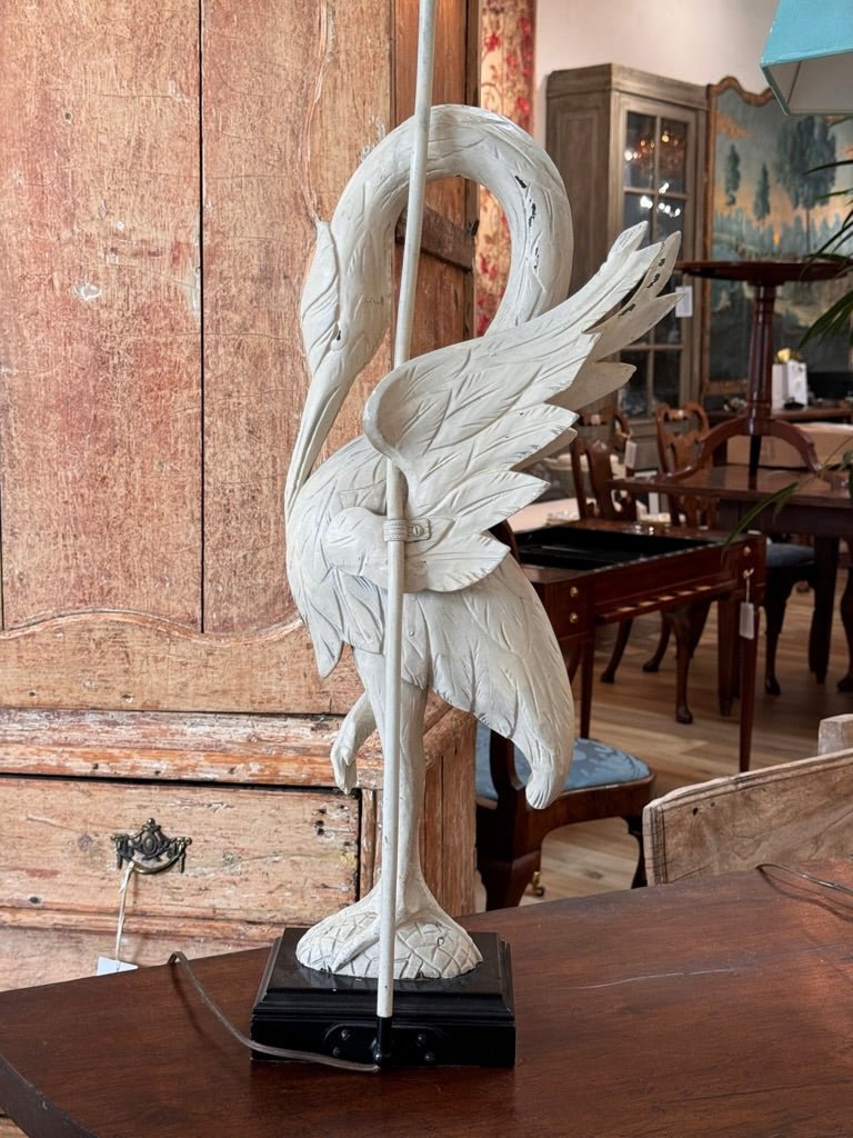 A Pair of White - Painted Carved Egret Lamps Mid - Century - Helen Storey Antiques