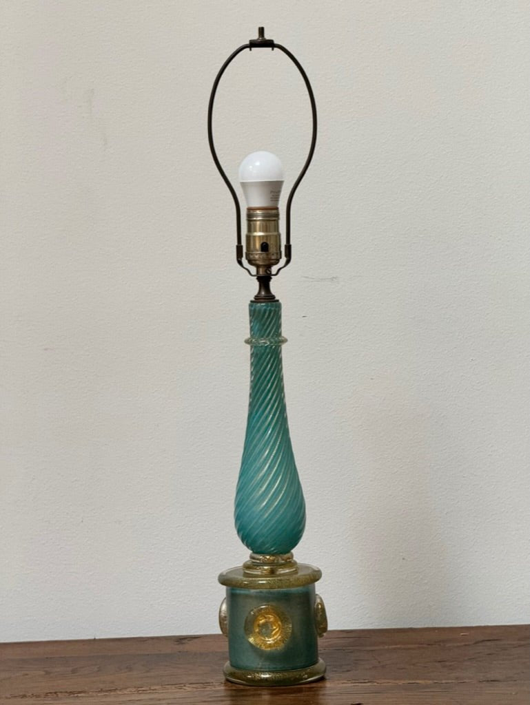 Barovier &amp; Toso Murano glass lamp, c. 1960 Turquoise and Gold - Helen Storey Antiques