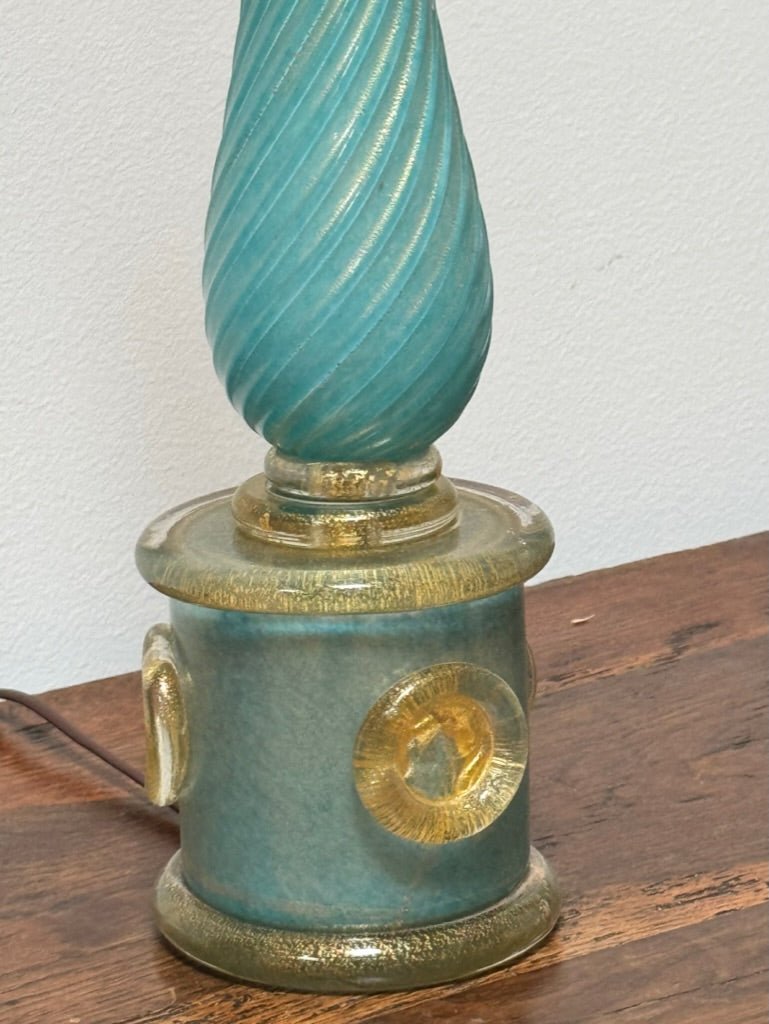 Barovier &amp; Toso Murano glass lamp, c. 1960 Turquoise and Gold - Helen Storey Antiques