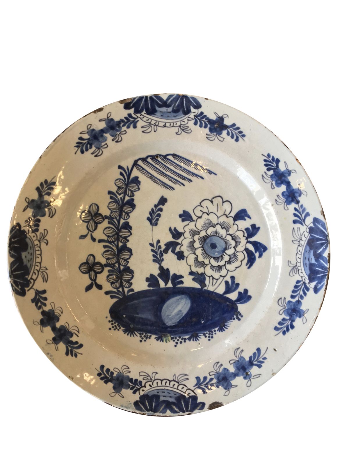 Blue and White 18th C. Delft Charger - Helen Storey Antiques