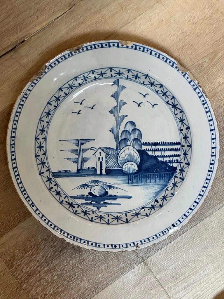 Blue and White Delft Charger, London - Helen Storey Antiques