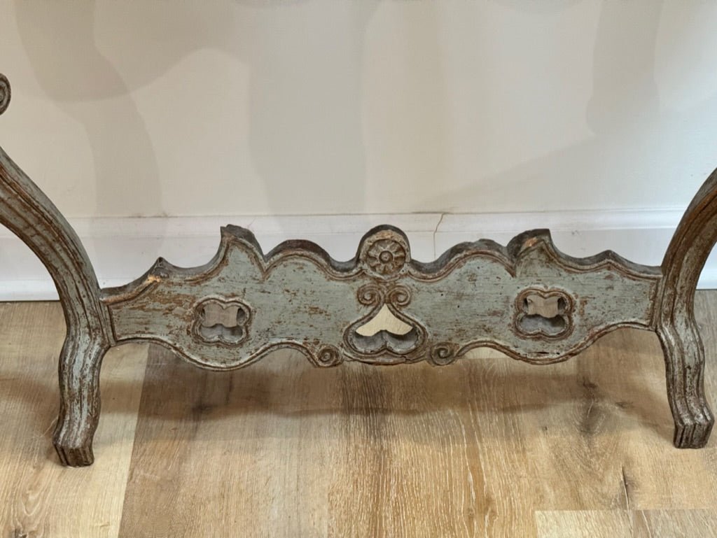 Carved and painted French or Italian Console table with faux marble top - Helen Storey Antiques