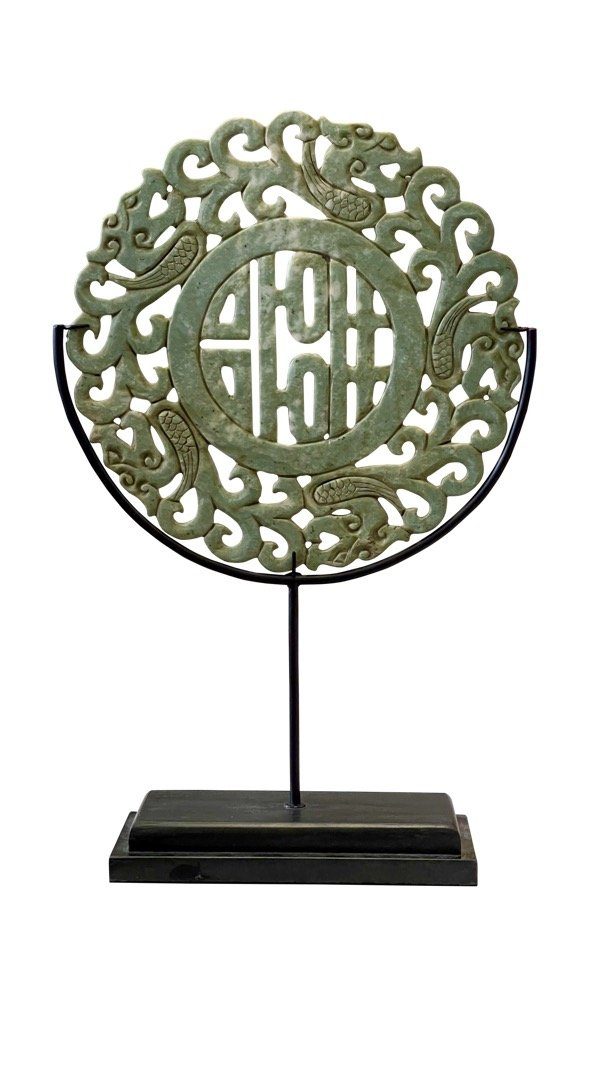 CARVED CHINESE MEDALLION ON STAND - Helen Storey Antiques