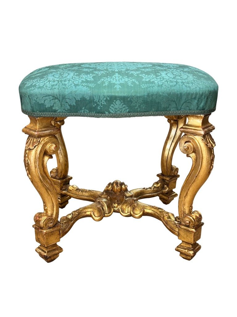 Carved Giltwood Stool with Silk Damask Seat, 18th Century - Helen Storey Antiques