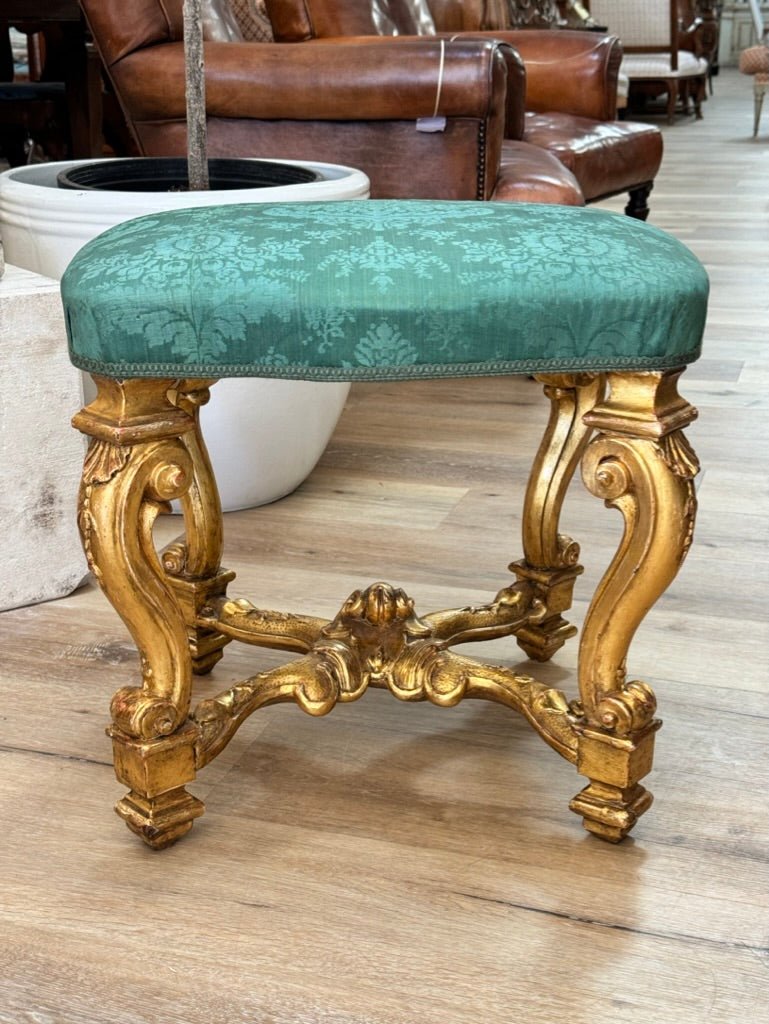 Carved Giltwood Stool with Silk Damask Seat, 18th Century - Helen Storey Antiques