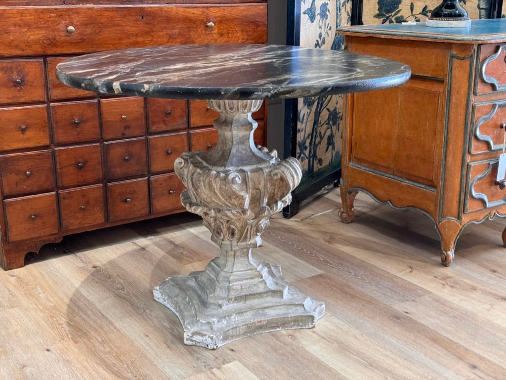 Center Table with Carved and Painted Pedestal Base - Helen Storey Antiques