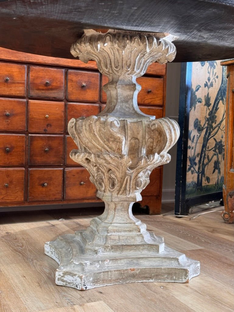 Center Table with Carved and Painted Pedestal Base - Helen Storey Antiques