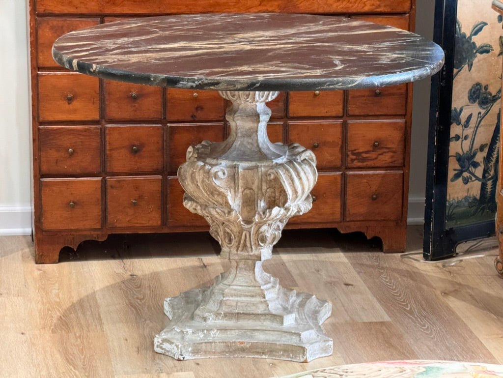 Center Table with Carved and Painted Pedestal Base - Helen Storey Antiques