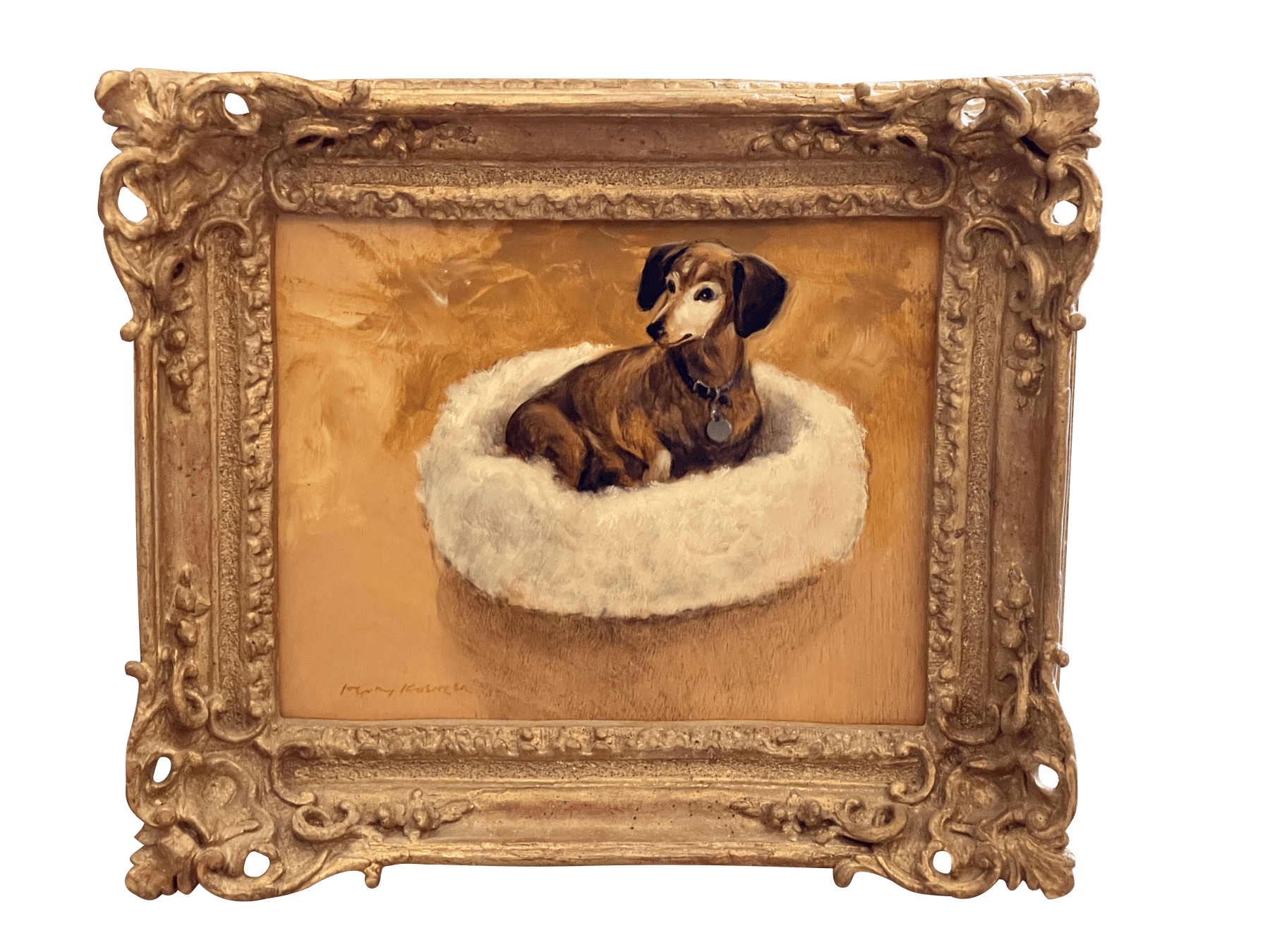 Charming Dachshund painting, Oil on Board by Henry Koehler