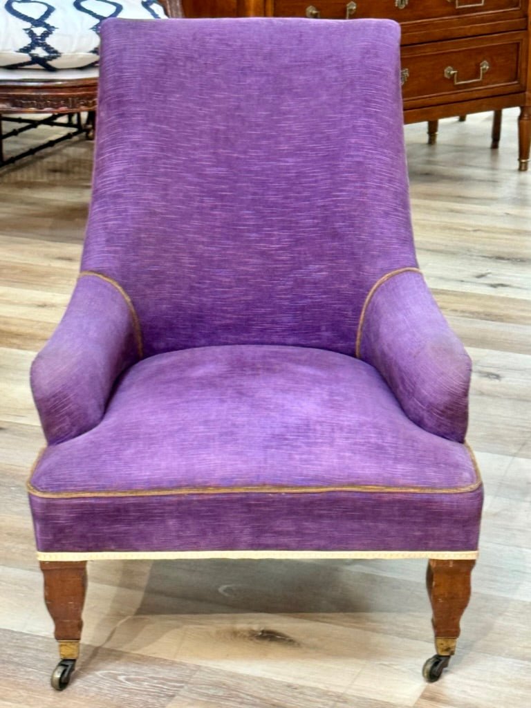 Charming Late 19th Century Napoleon III Velvet - Upholstered Slipper Chair - Helen Storey Antiques