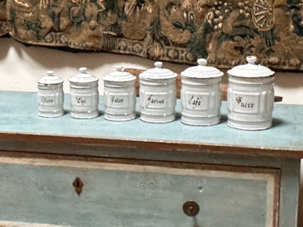 Charming Set of Vintage French Enamel Canisters - Helen Storey Antiques