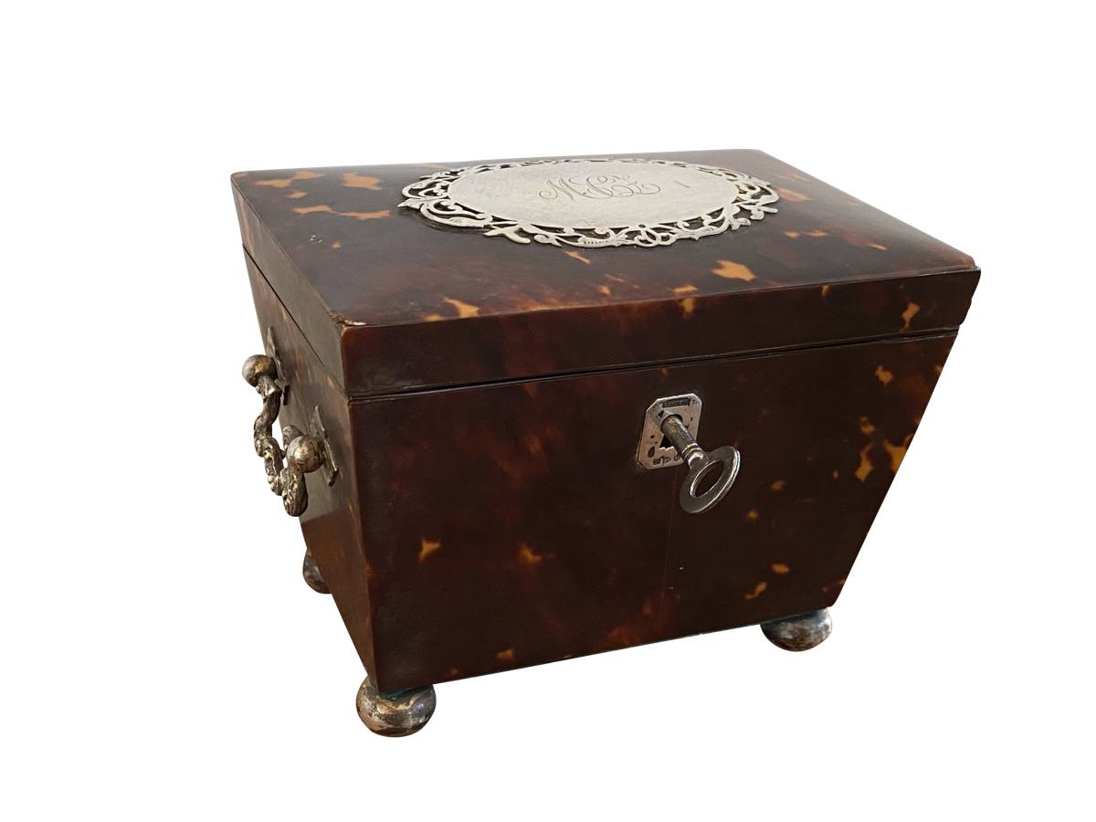 Charming Tortoiseshell Tea Caddy, Sterling Mounted