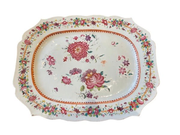 CHINESE EXPORT FAMILLE ROSE PLATTER &amp; MATCHING SAUCE BOAT - Helen Storey Antiques