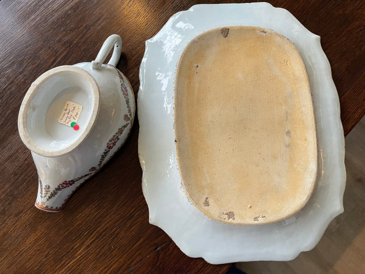 CHINESE EXPORT FAMILLE ROSE PLATTER &amp; MATCHING SAUCE BOAT - Helen Storey Antiques