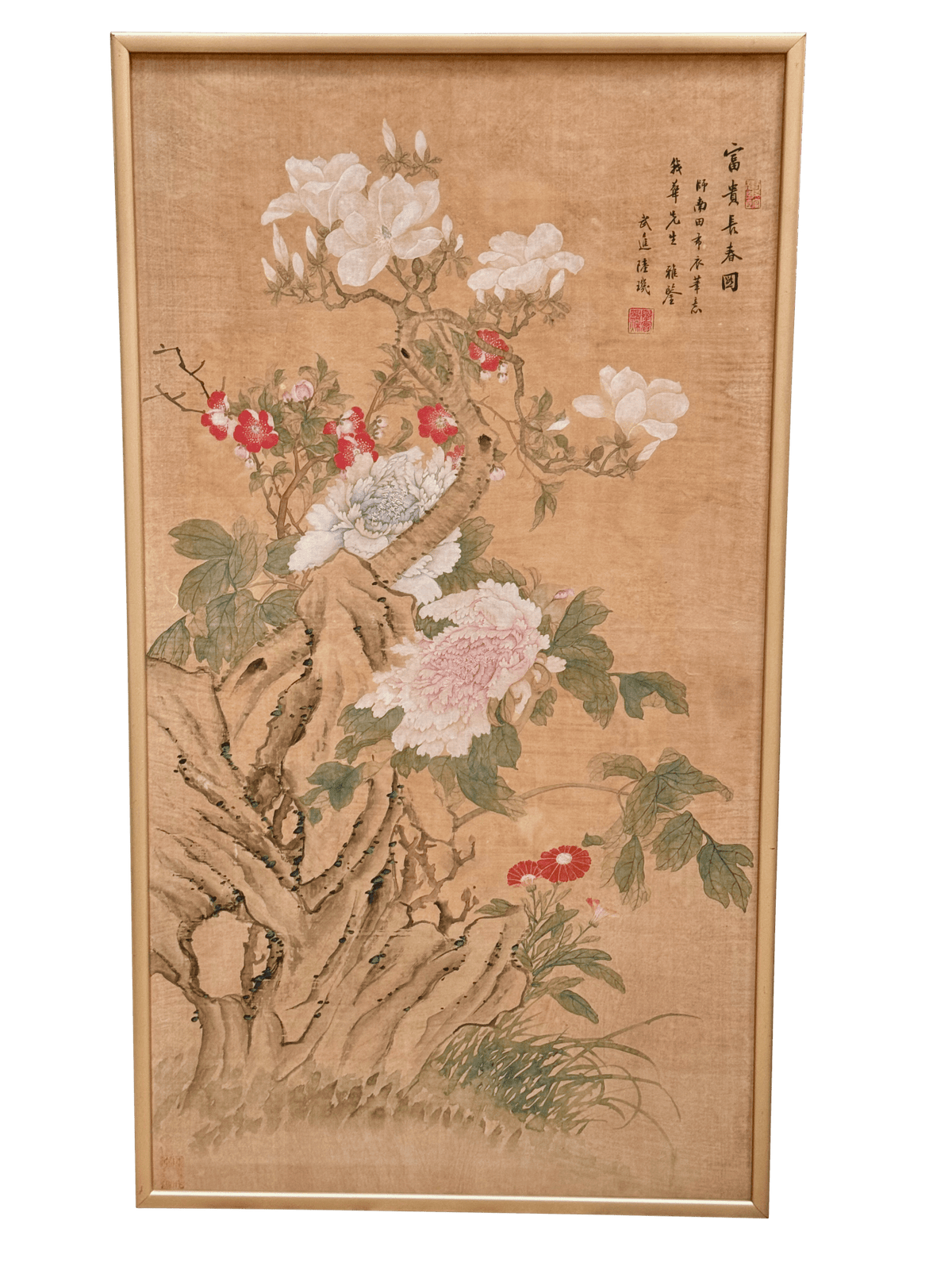 Chinese Painting of Flowers on Silk Attrib. Lu Ji - Helen Storey Antiques