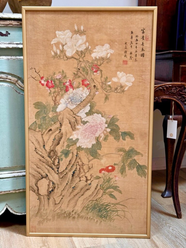 Chinese Painting of Flowers on Silk Attrib. Lu Ji - Helen Storey Antiques