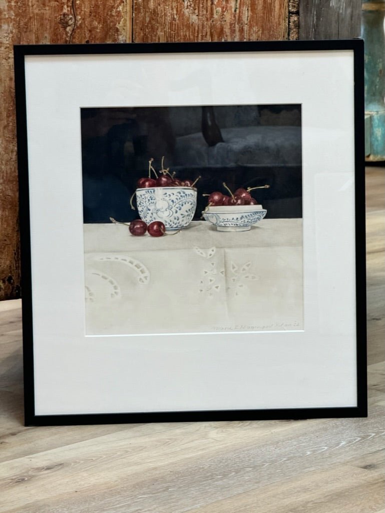 Contemporary Watercolor of Two Bowls of Cherries by Marie - Louise Magengast - Ritzen - Helen Storey Antiques