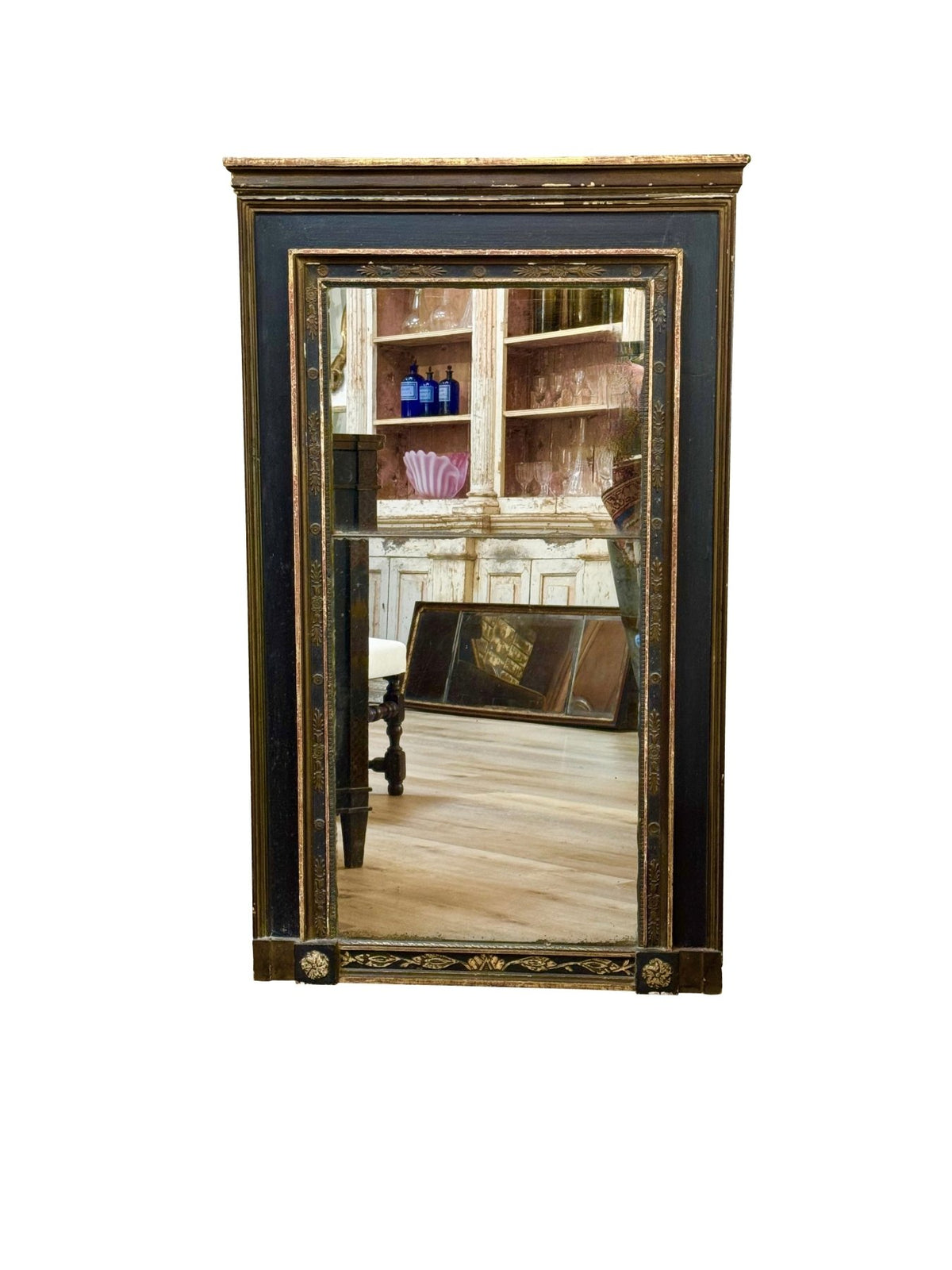 Directoire Period Trumeau Mirror, black and gilt - Helen Storey Antiques