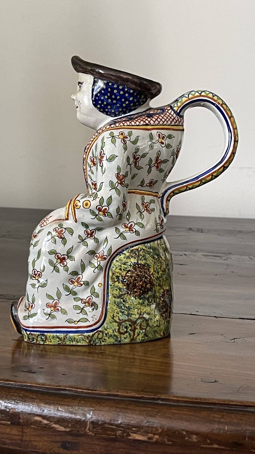 EARLY FRENCH FAIENCE FIGURAL JUG - Helen Storey Antiques