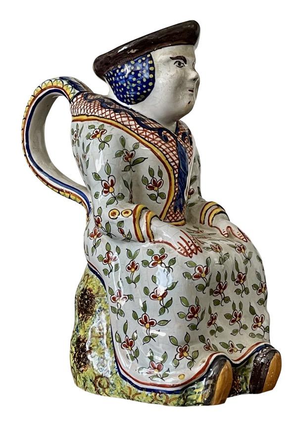 EARLY FRENCH FAIENCE FIGURAL JUG