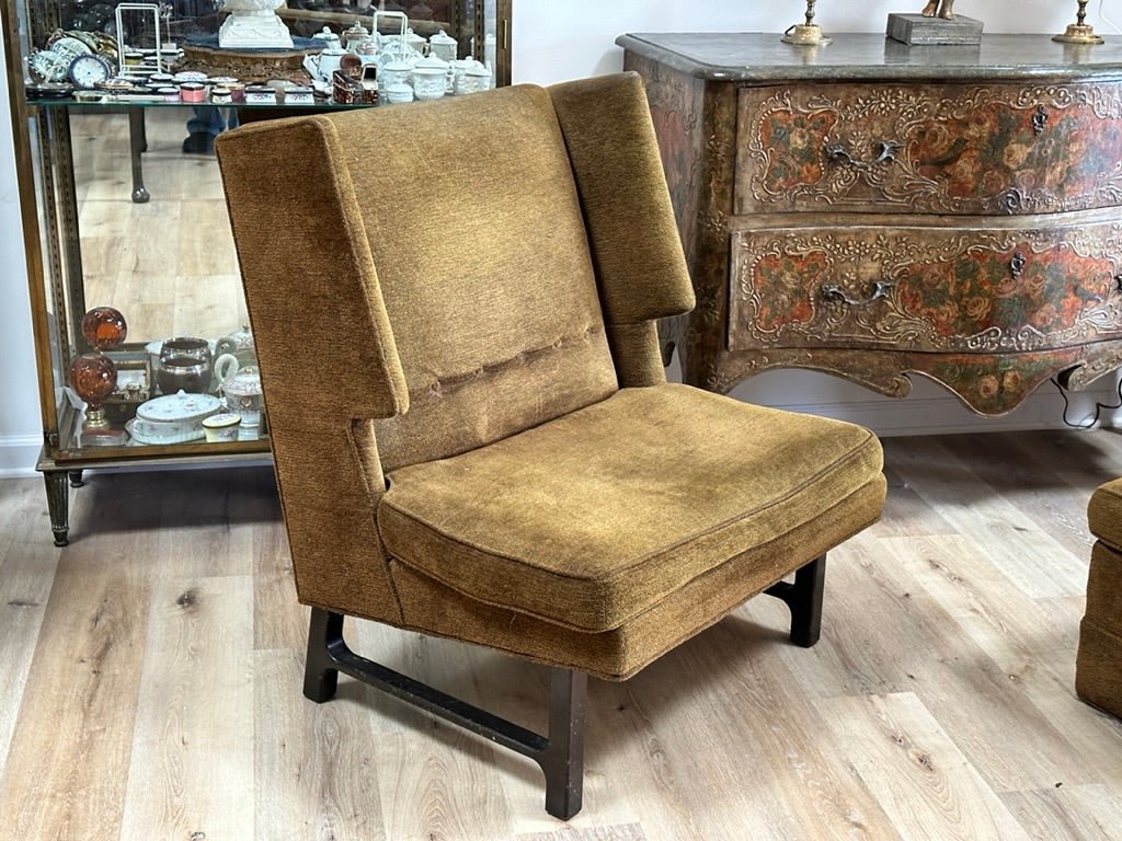 Edward Wormley Mid - Century Modern High Back Wing Chair and Ottoman - Helen Storey Antiques