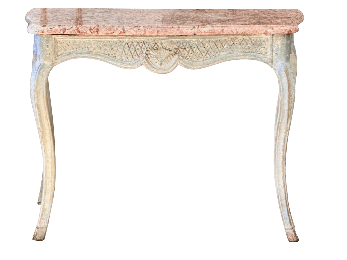 Elegant 18th Century Louis XVI carved, polychrome console with marble top - Helen Storey Antiques