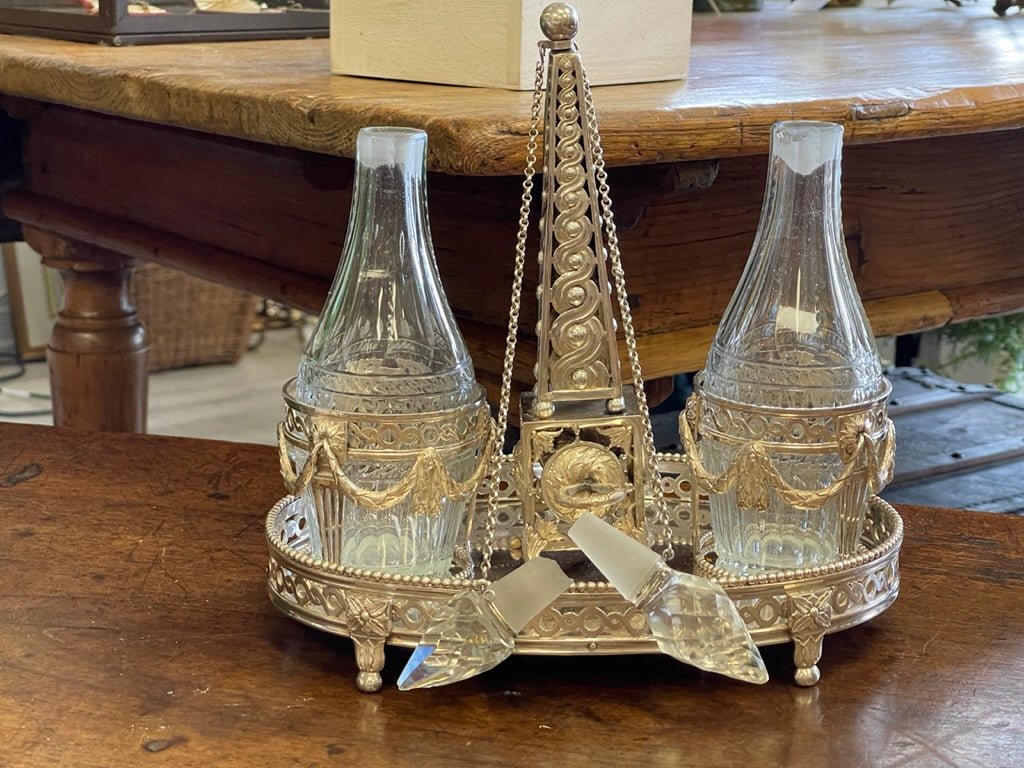 Elegant Dutch silver and crystal oil and vinegar cruet stand - Helen Storey Antiques