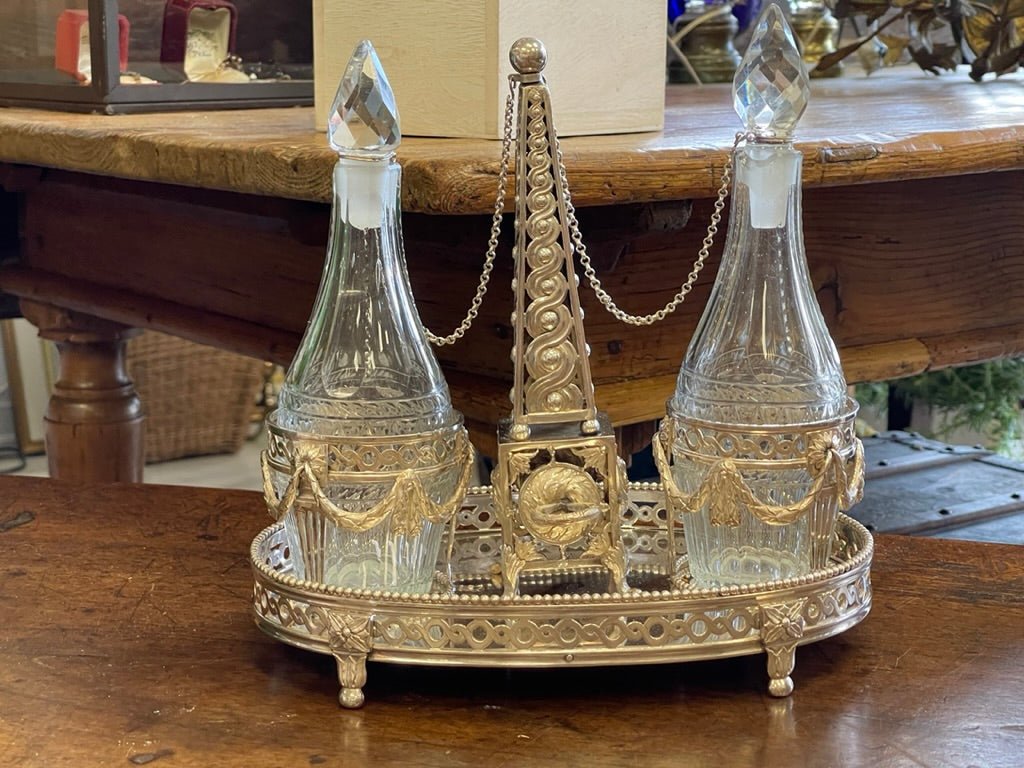 Elegant Dutch silver and crystal oil and vinegar cruet stand - Helen Storey Antiques