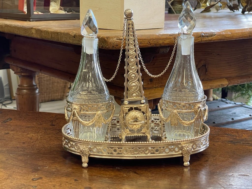 Elegant Dutch silver and crystal oil and vinegar cruet stand - Helen Storey Antiques