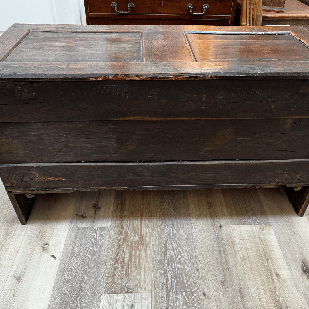 English 17th Century Joined Oak Linenfold Coffer, Stuart Period - Helen Storey Antiques